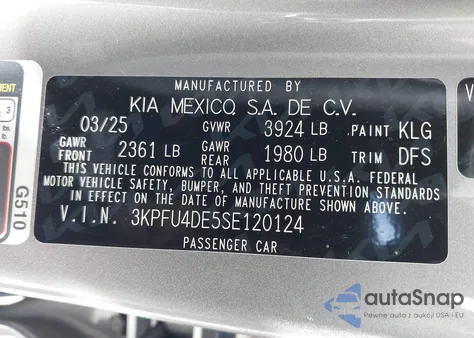 2025 Kia K4 Ex z USA, uszkodzony, nr VIN 3KPFU4DE5SE120124